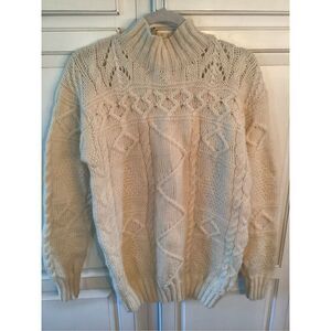 White Wheeler & Martha Hand Knit Fisherman Cable Knit Sweater Sz L Cream